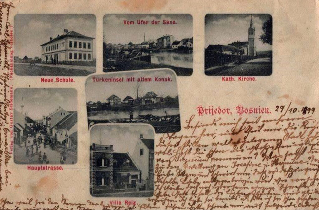 Разгледница Приједора из 1899. године.(Villa Reiz)
